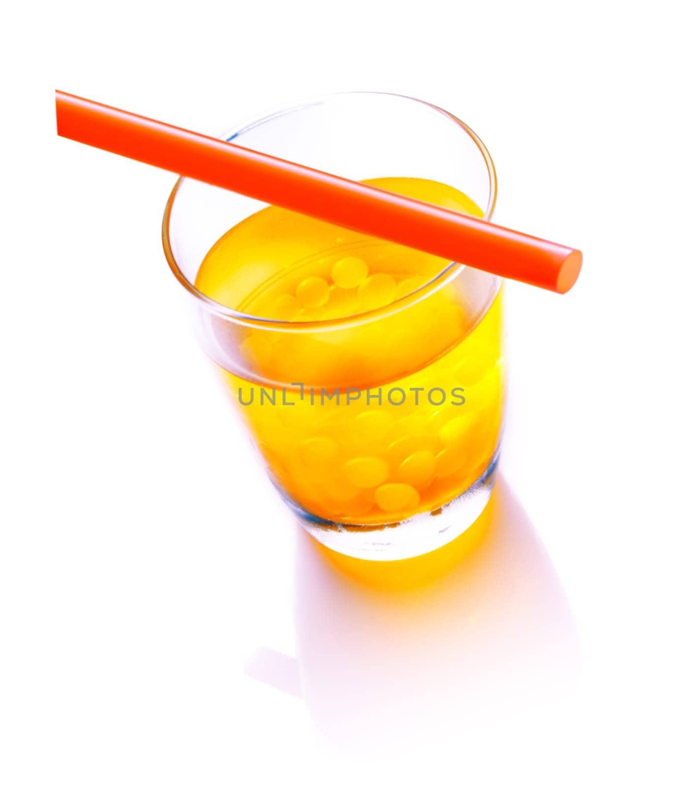Bubble Tea with a red straw with mango bubbles isolated on white background