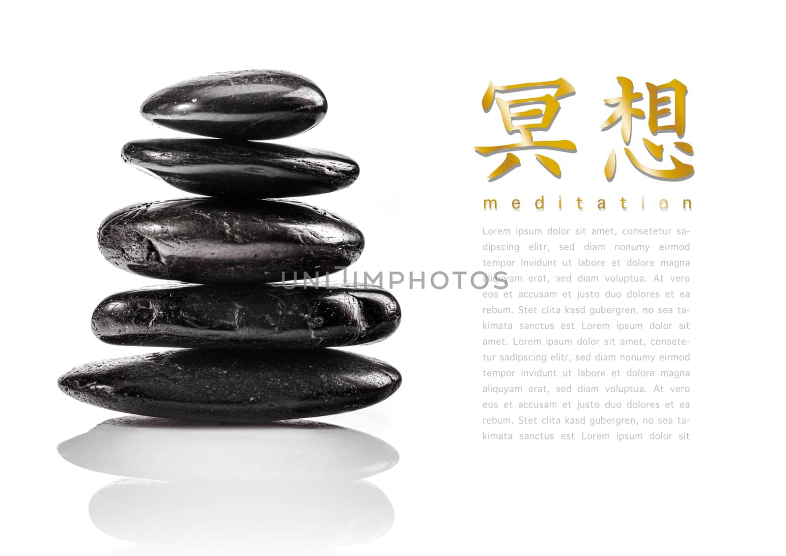 Decorative Wellness Card with the word Meditation in chinese Letters for wellbeing articles or concepts