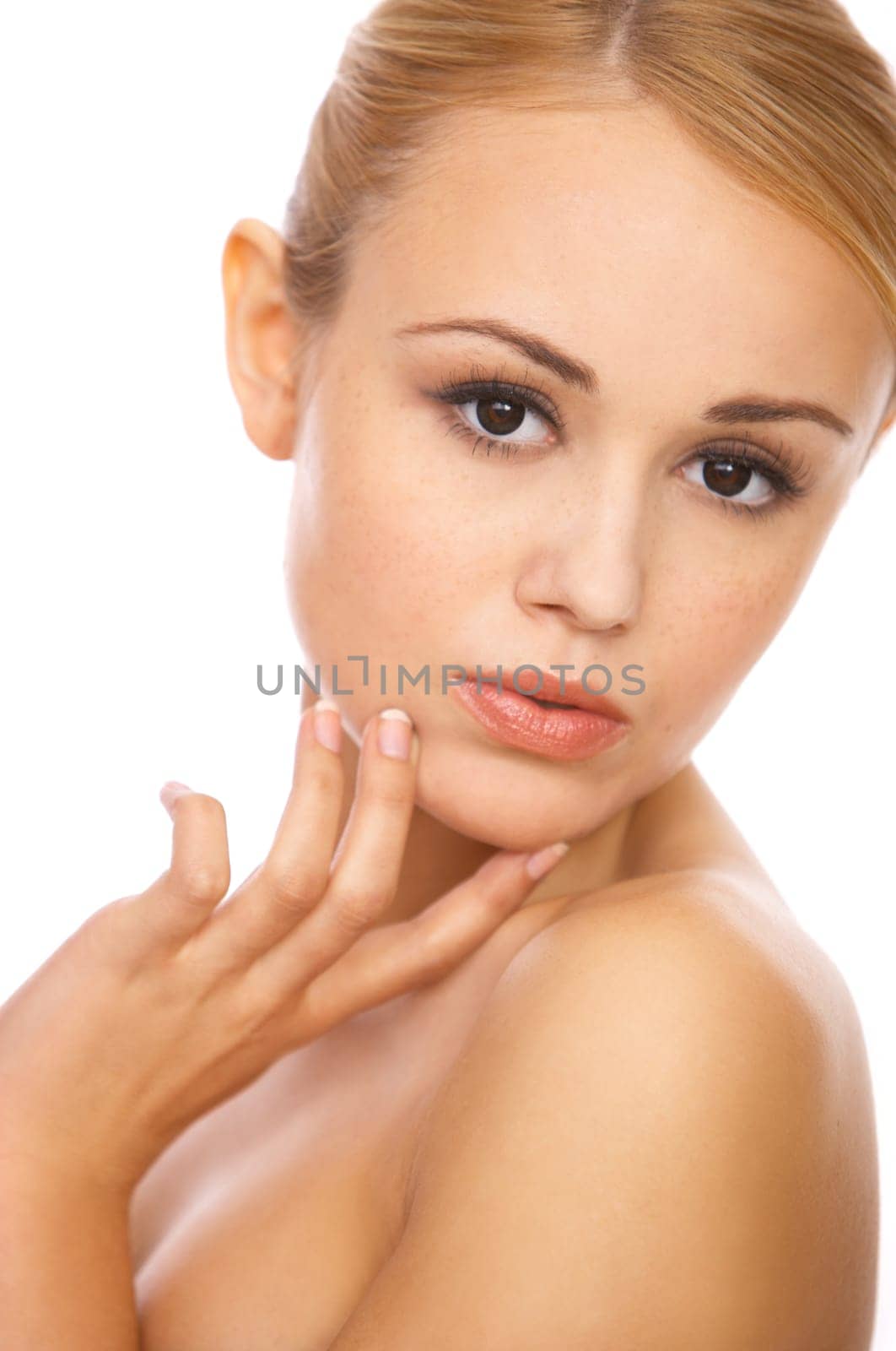 Portrait of cute blond woman, isolated on white