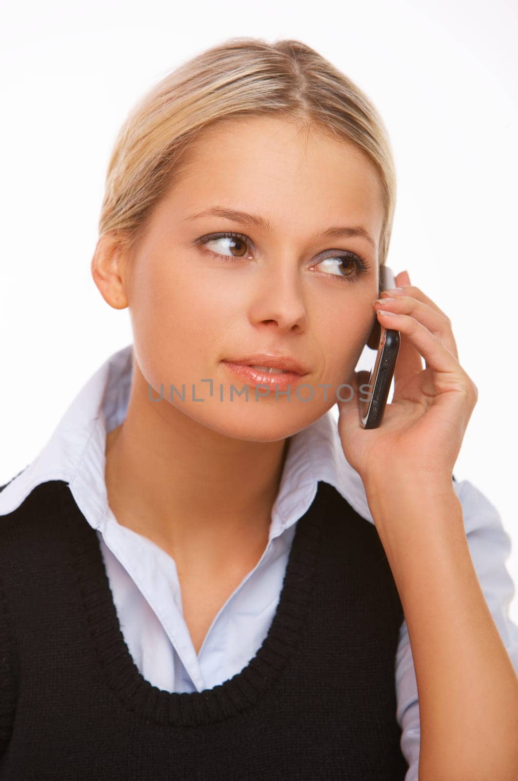 Young business woman is talking by cell phone