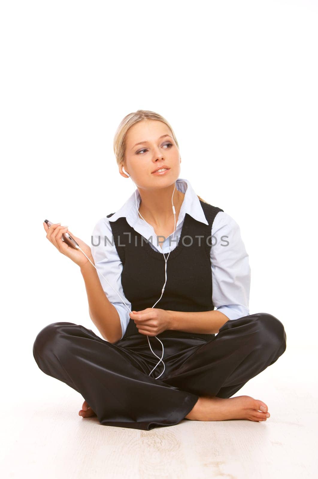 Beautiful girl is listen to the music