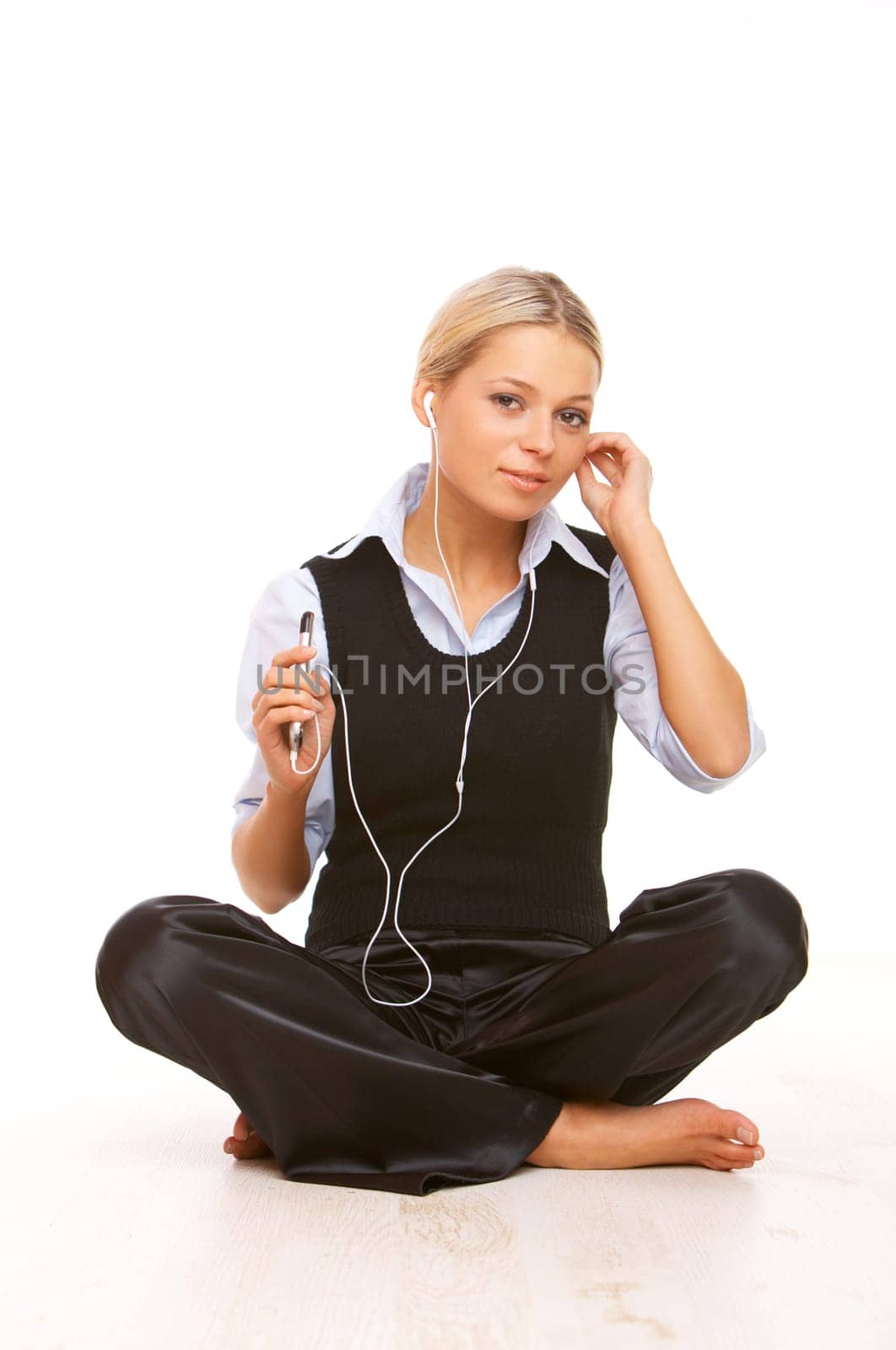 Beautiful girl is listen to the music