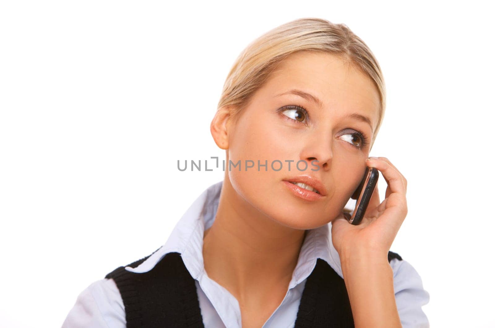 Young business woman is talking by cell phone