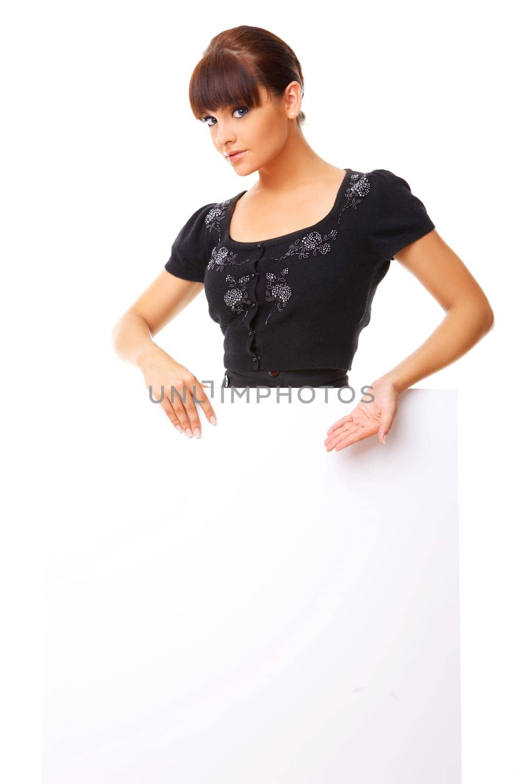 Beautiful business woman holding empty white board
