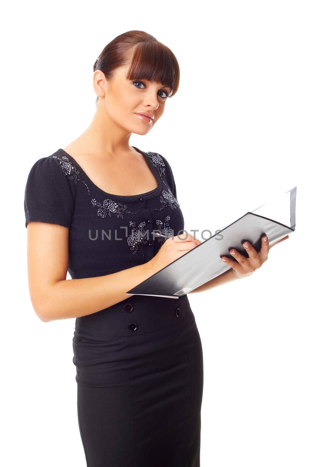 Portrait of beautiful business woman isolated on white