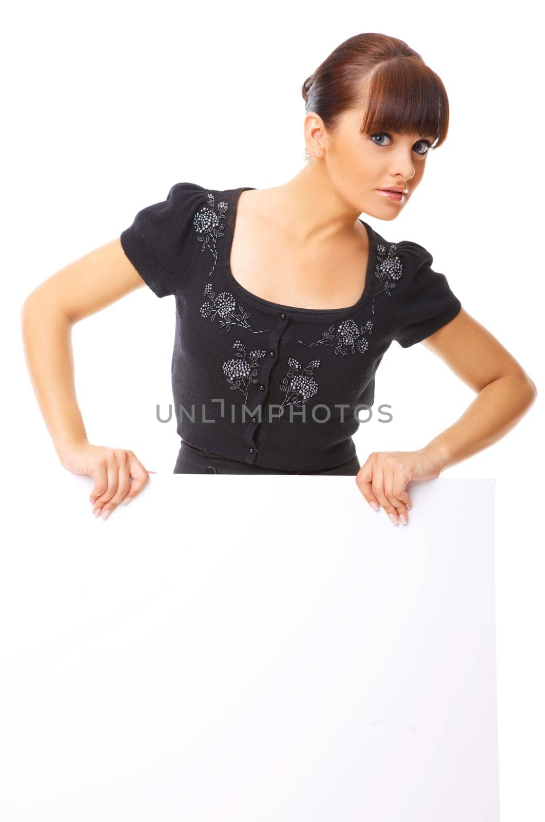 Beautiful business woman holding empty white board