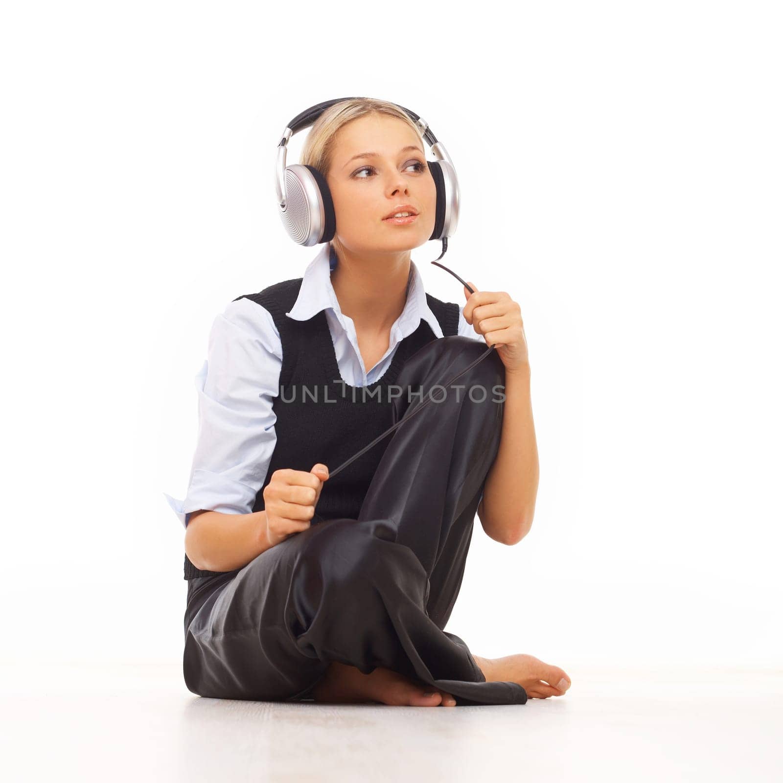 Beautiful girl is listen to the music