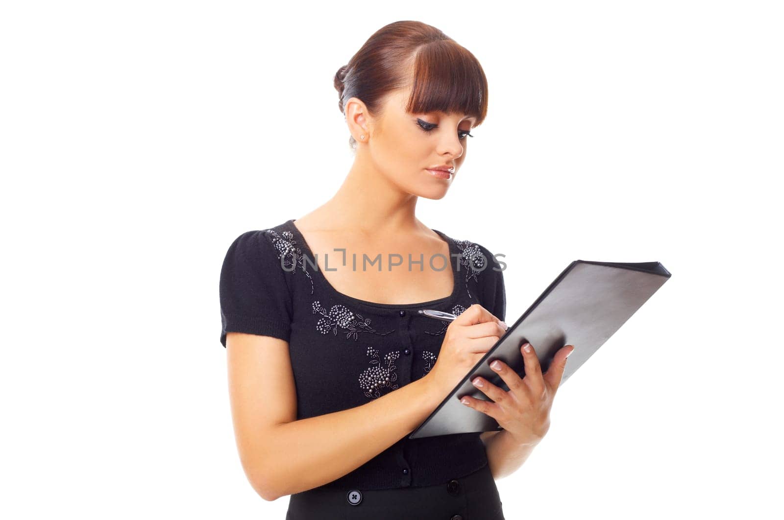 Portrait of beautiful business woman isolated on white