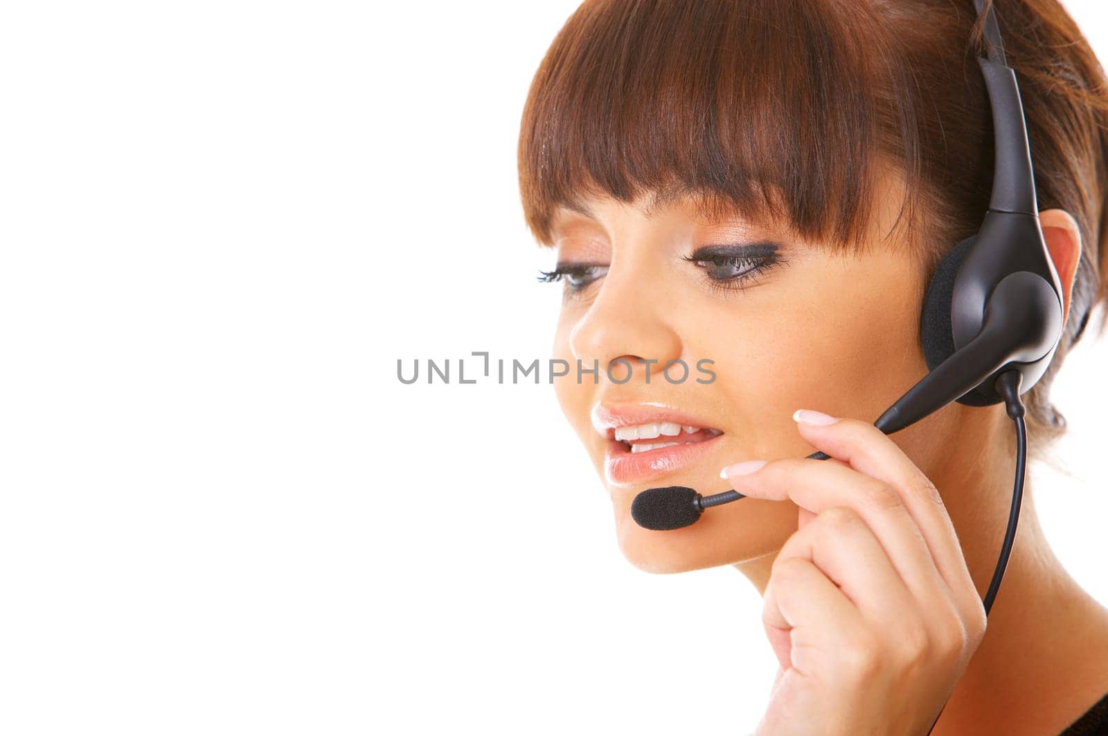 Portrait of beautiful secretary isolated on white
