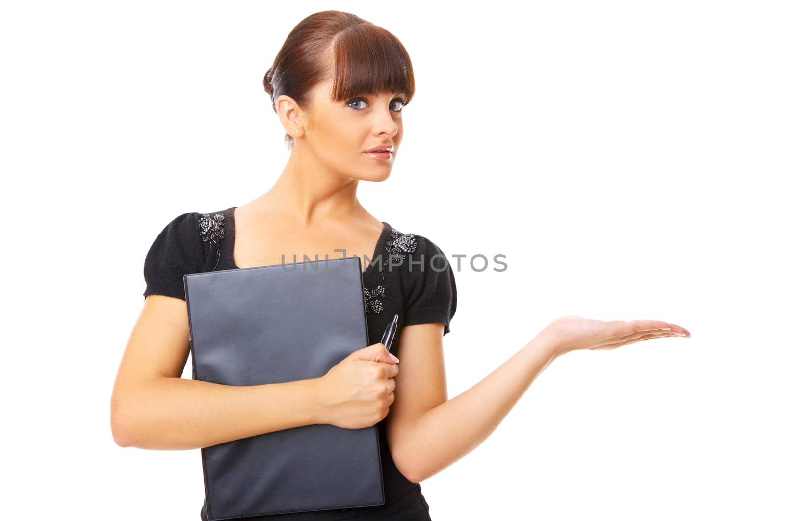 Portrait of beautiful business woman isolated on white