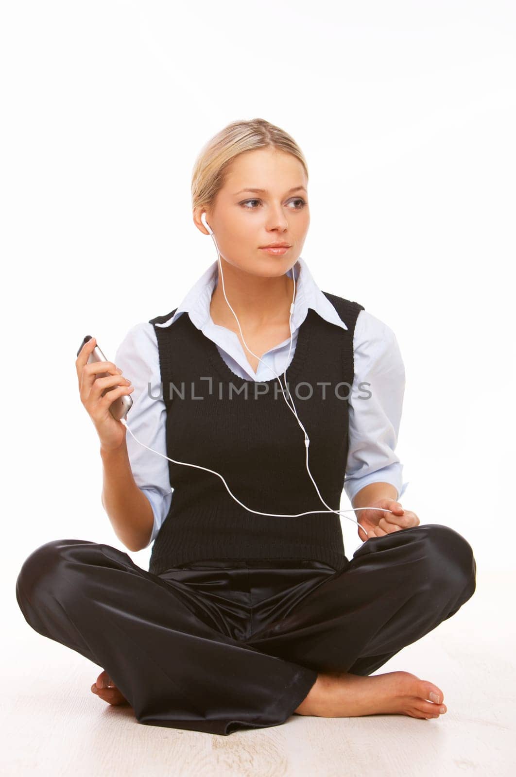 Beautiful girl is listen to the music