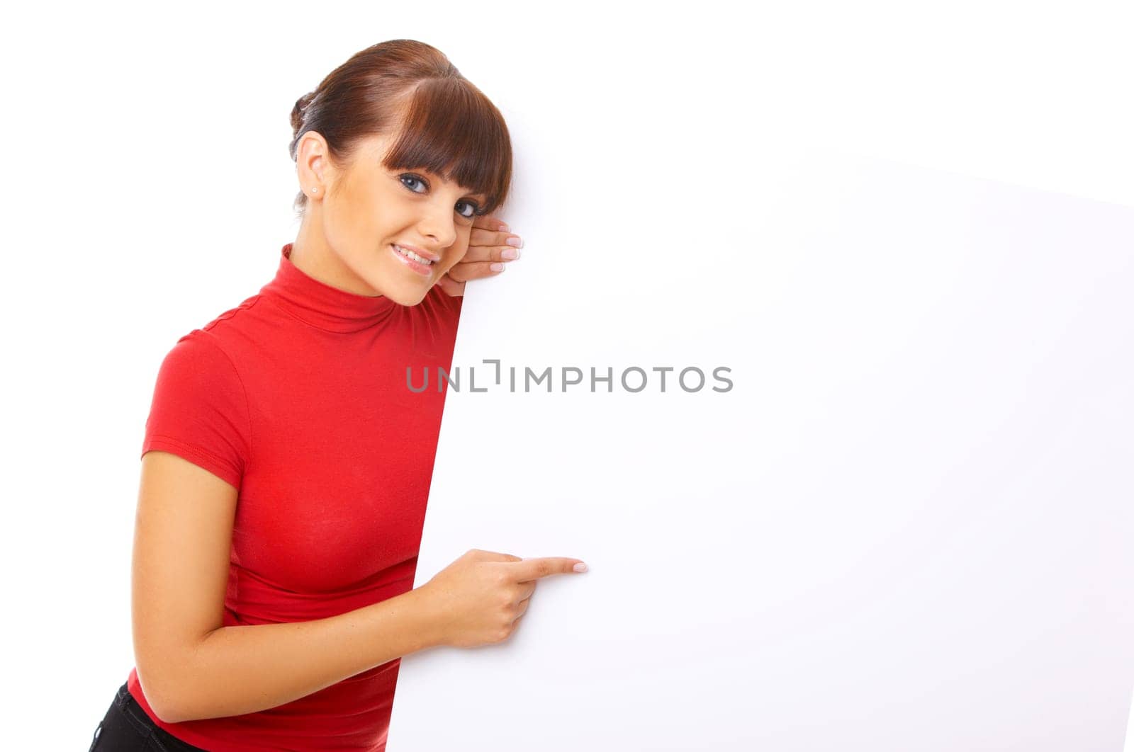 Beautiful business woman holding empty white board