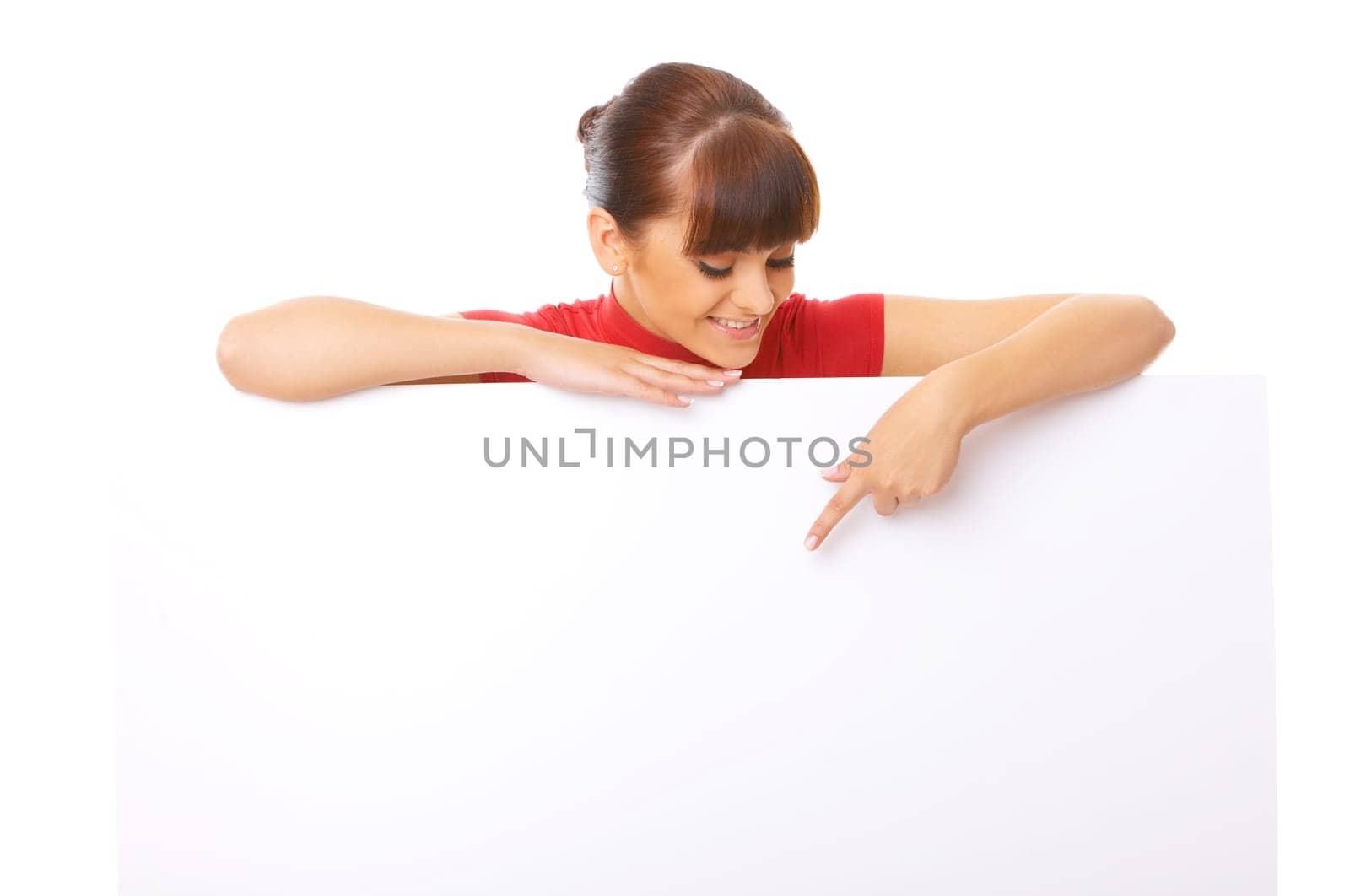 Beautiful business woman holding empty white board