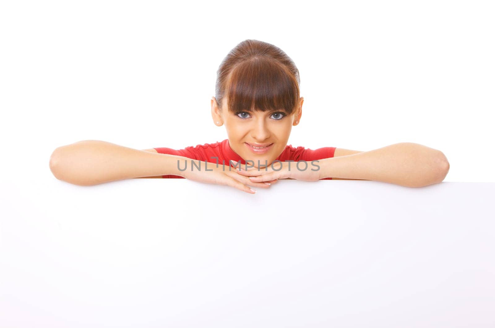 Beautiful business woman holding empty white board