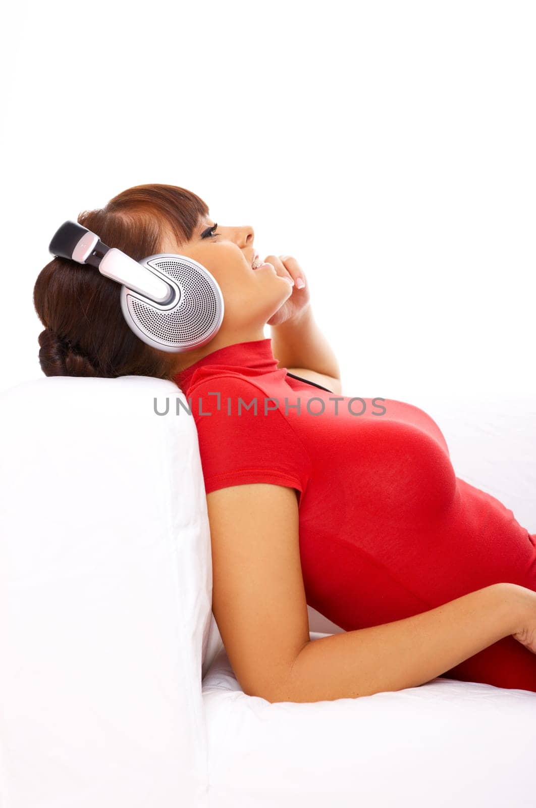 Beautiful girl is listen to the music