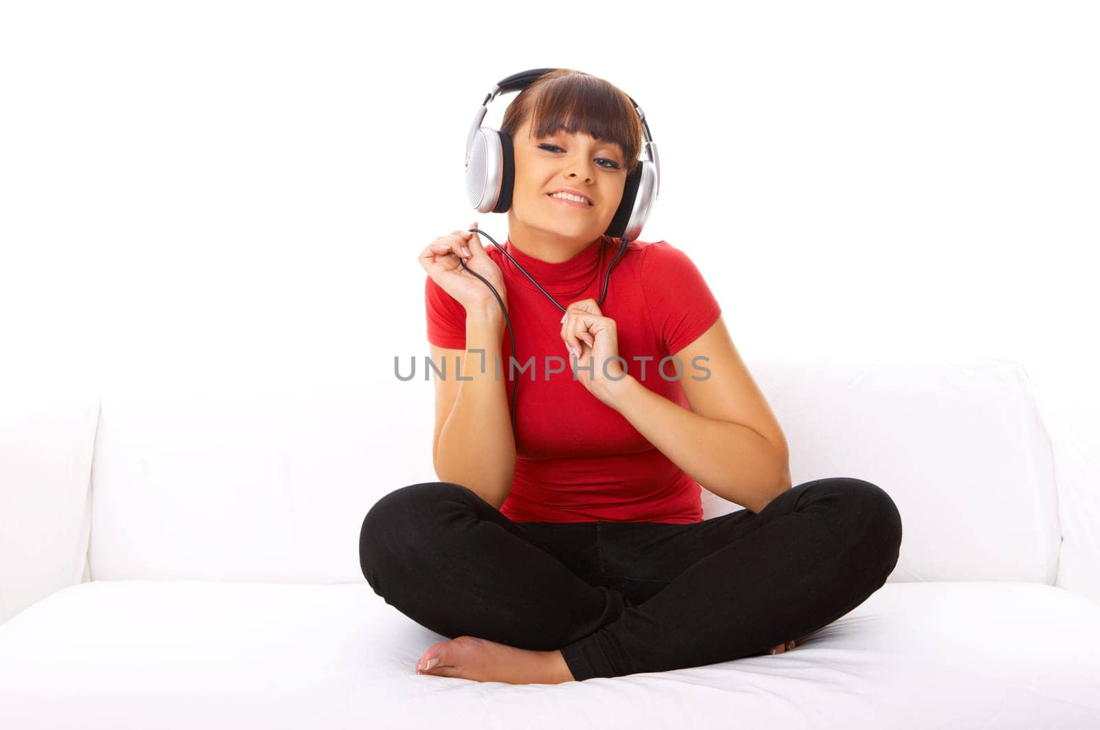 Beautiful girl is listen to the music