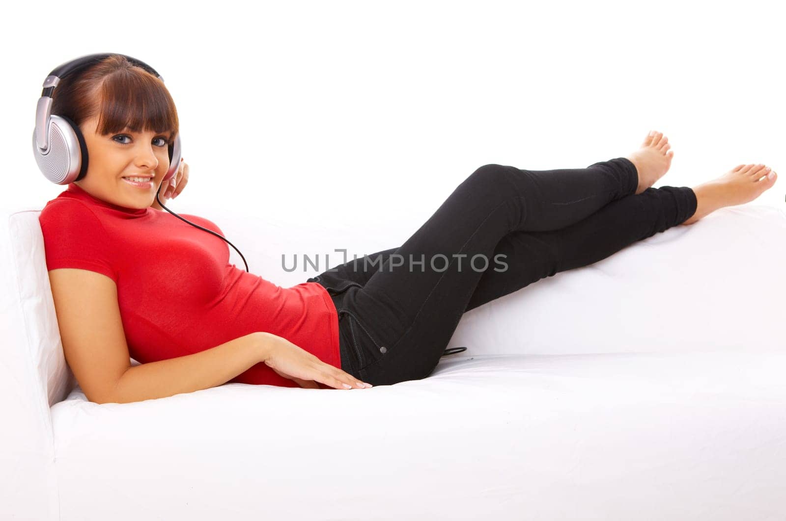 Beautiful girl is listen to the music