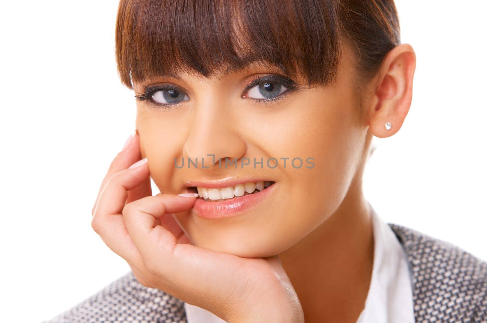 Portrait of beautiful business woman isolated on white