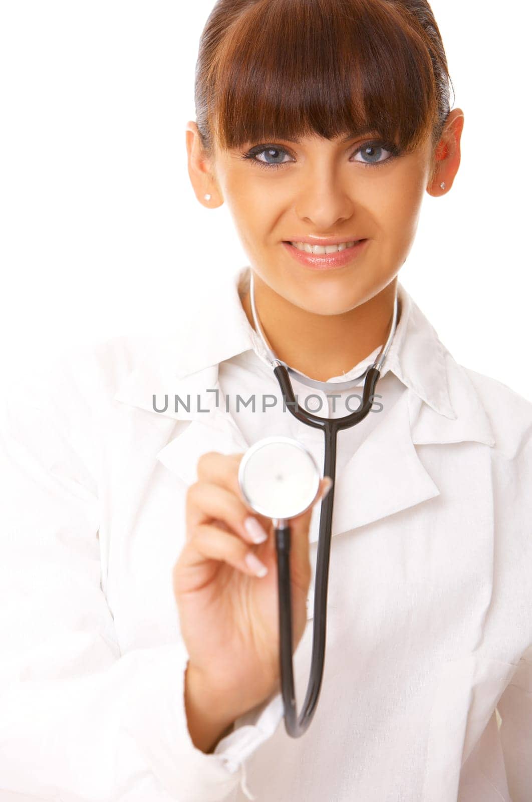 20-25 years old beautiful female doctor isolated on white