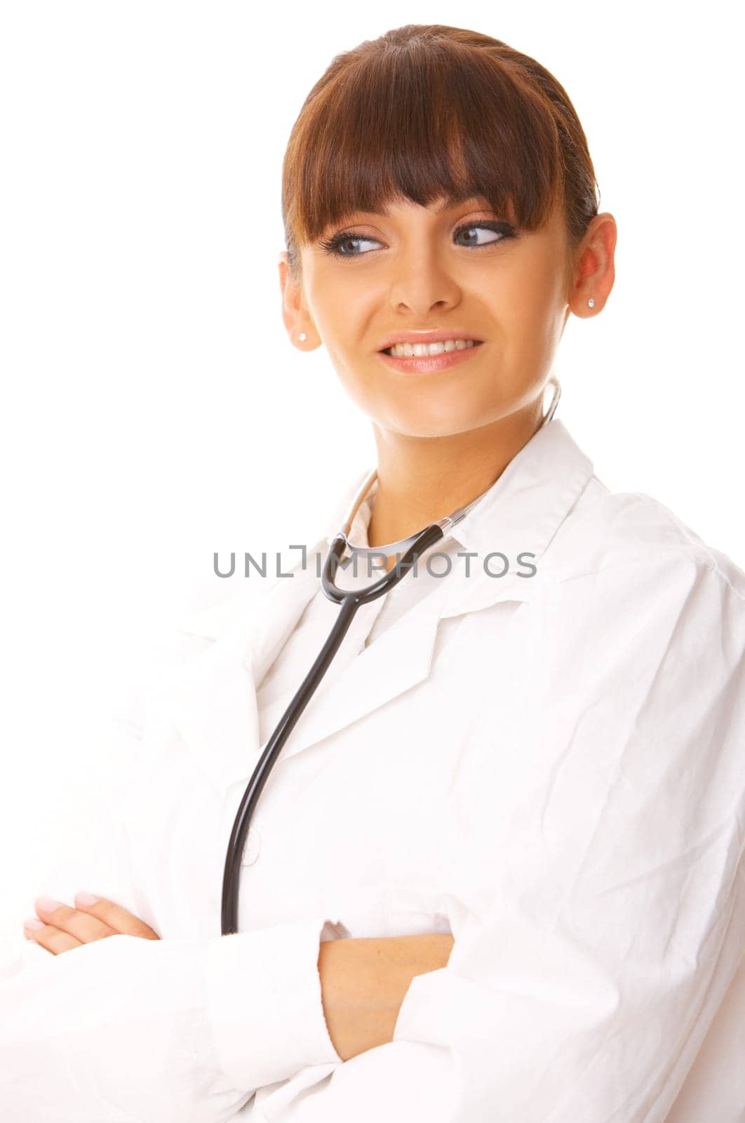 20-25 years old beautiful female doctor isolated on white