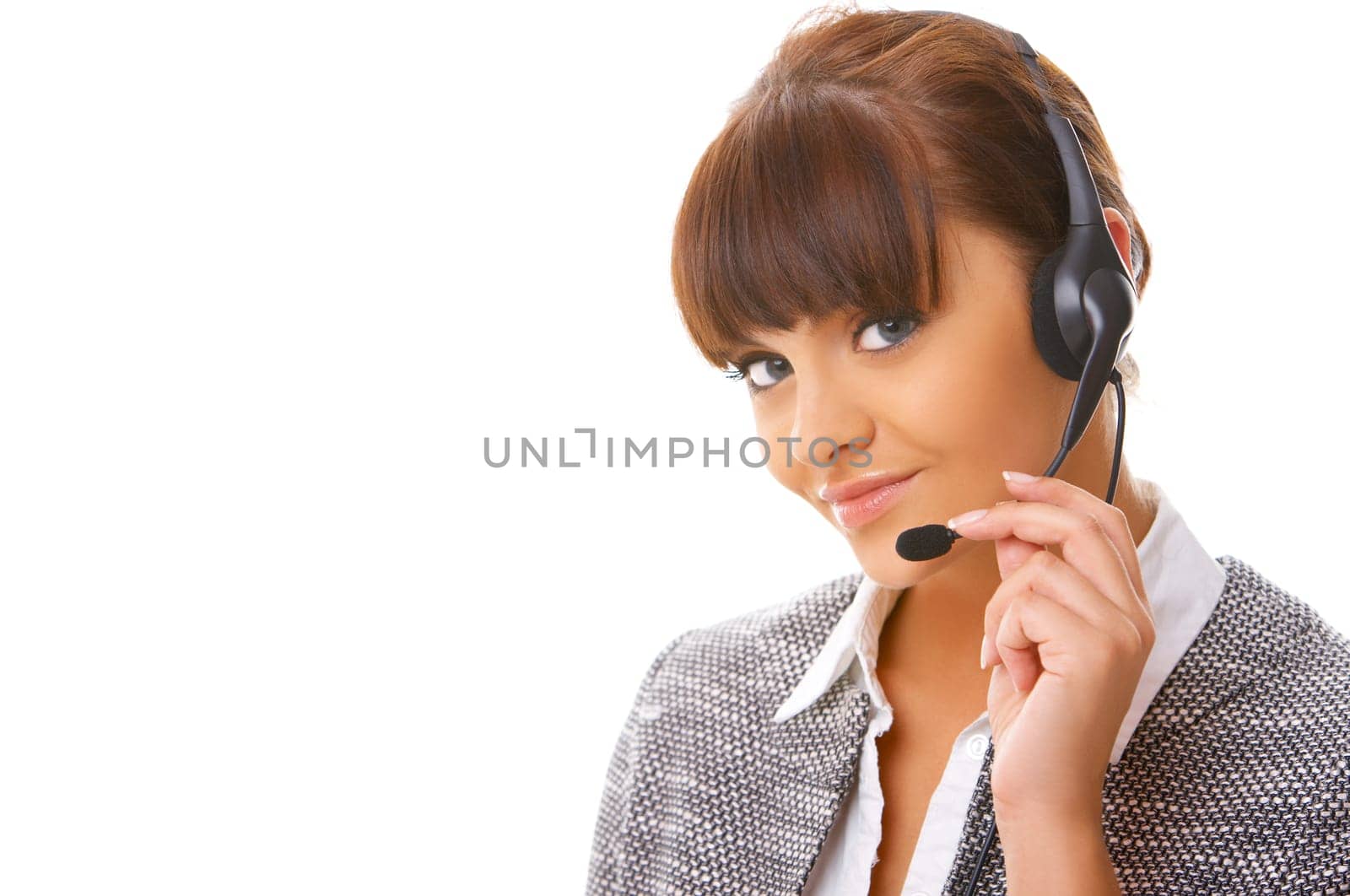 Portrait of beautiful secretary isolated on white