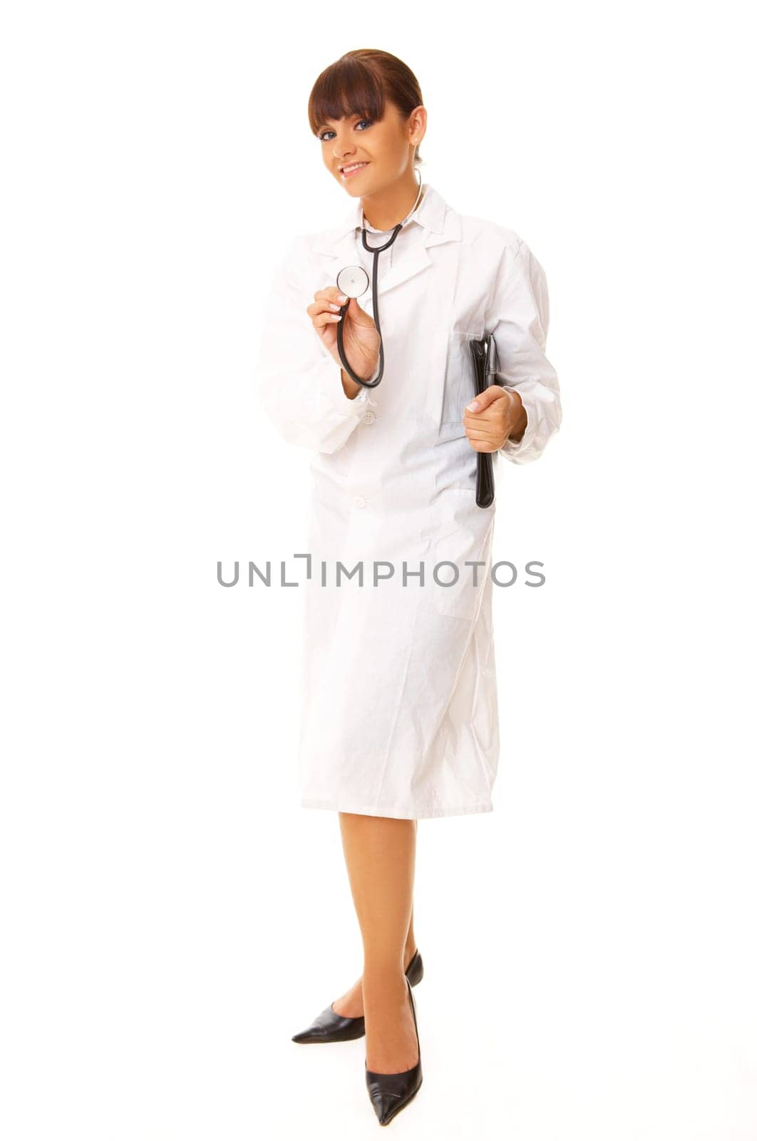 20-25 years old beautiful female doctor isolated on white