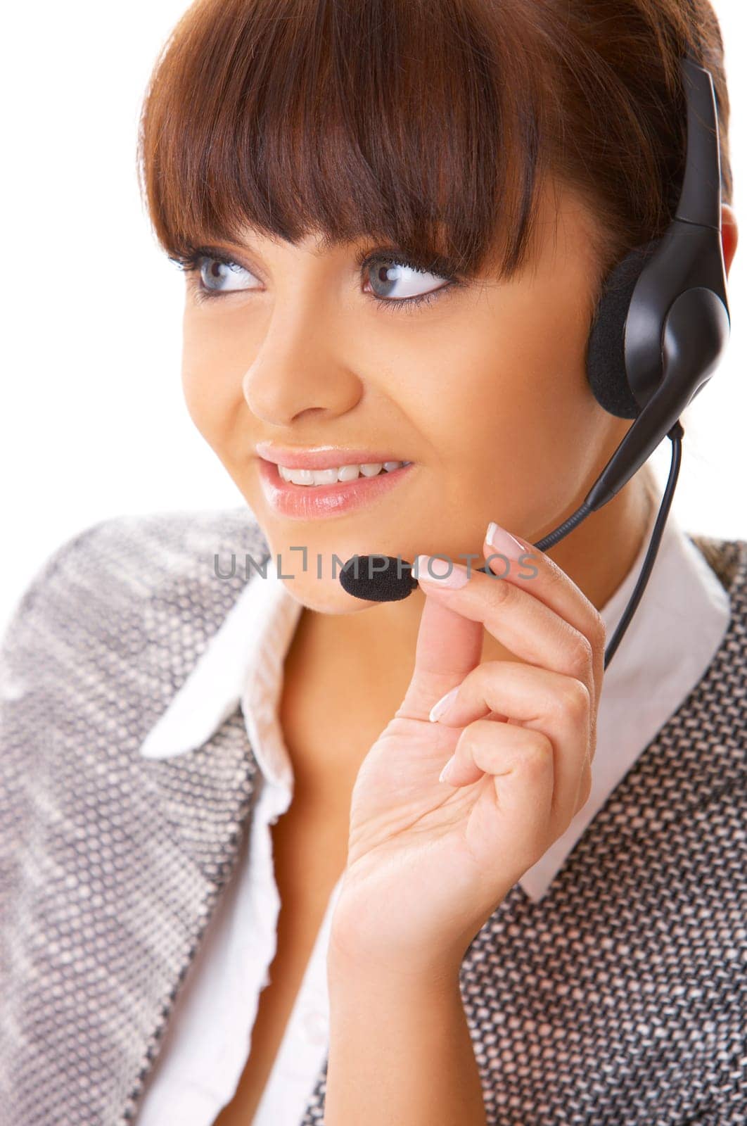 Portrait of beautiful secretary isolated on white