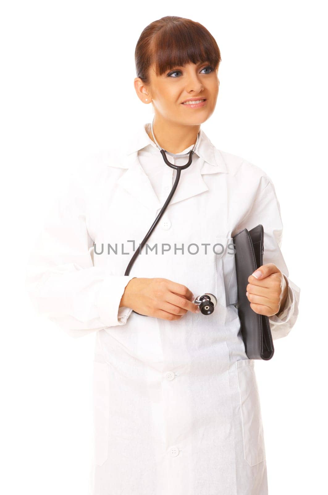 20-25 years old beautiful female doctor isolated on white