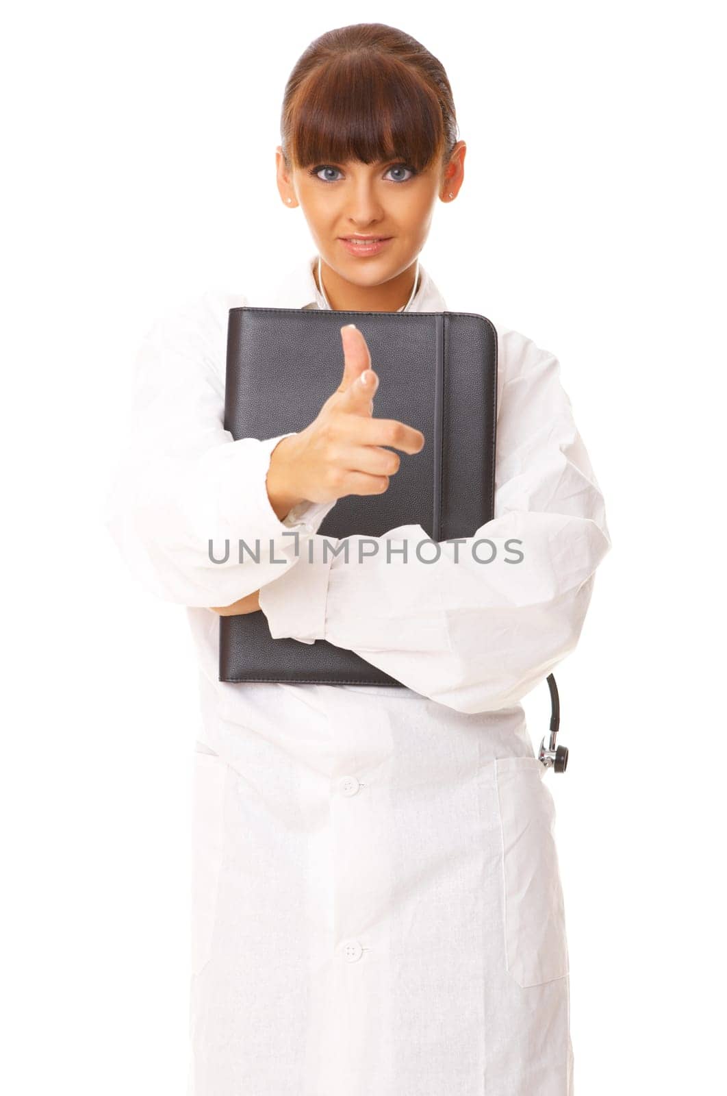20-25 years old beautiful female doctor isolated on white
