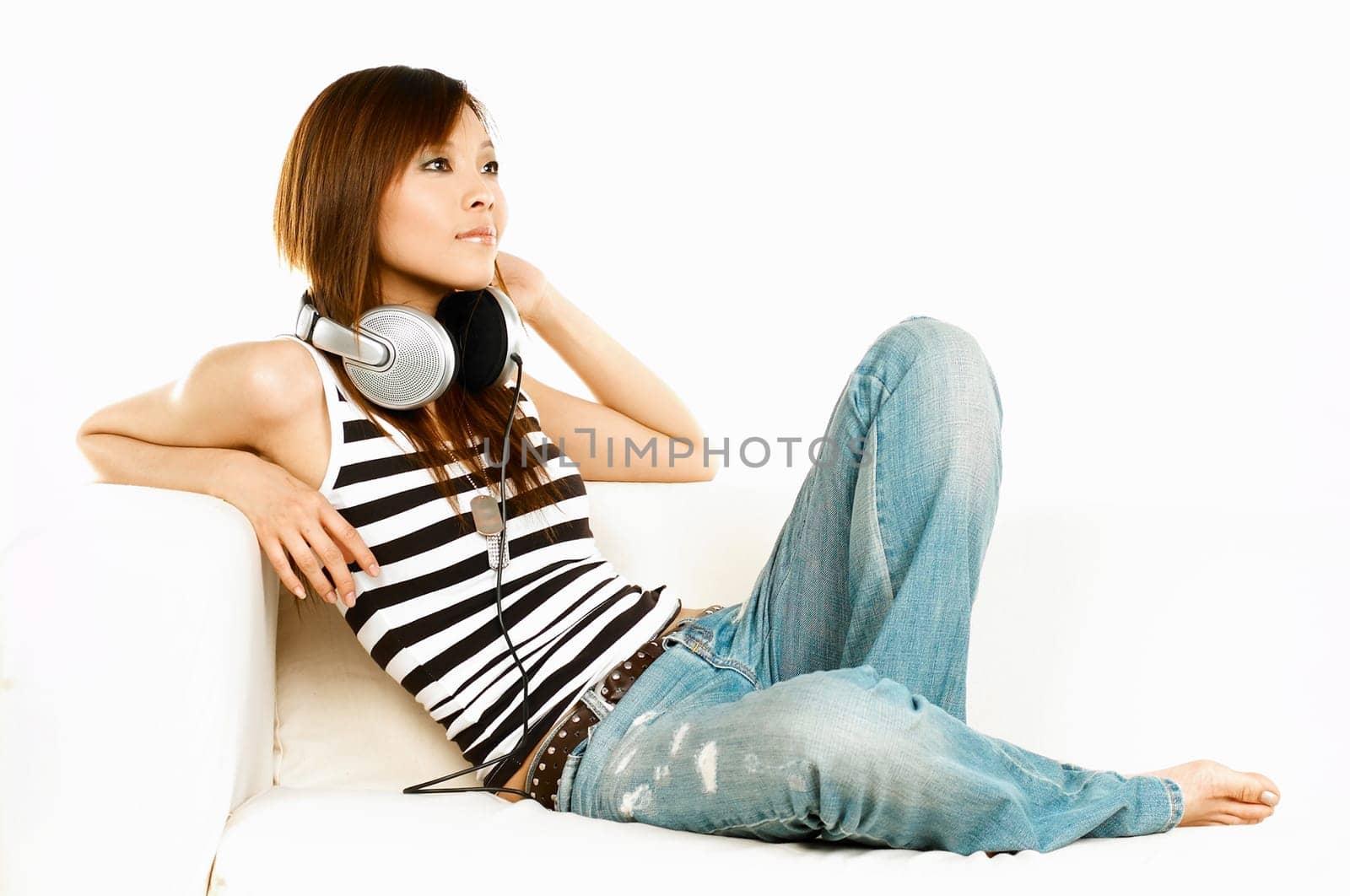Young asian beautiful women is listening to the music