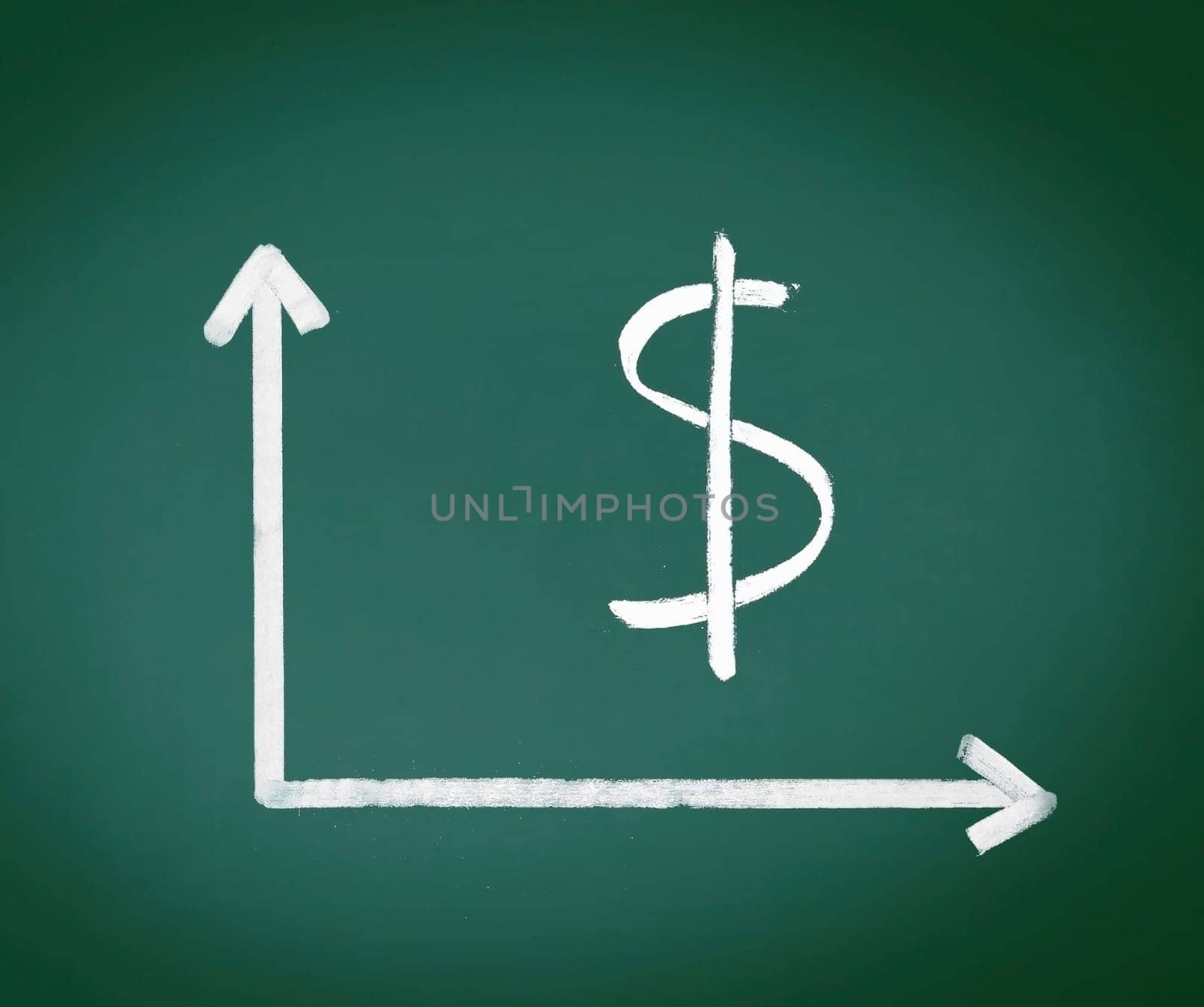 Dollar Sign with two geometrical axes showing on a green chalkboard