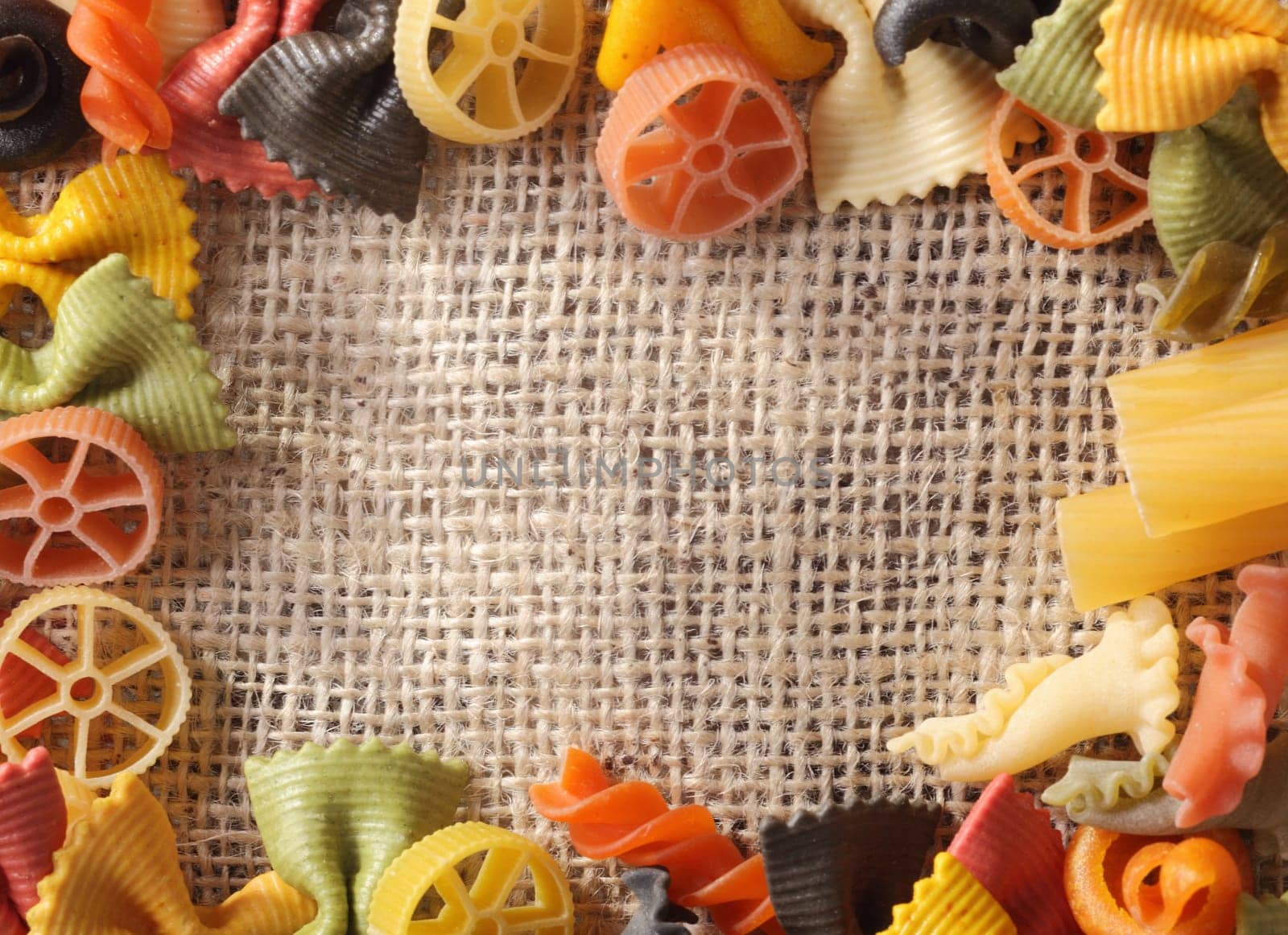 Pasta Frame with different sorts of pasta and different colors