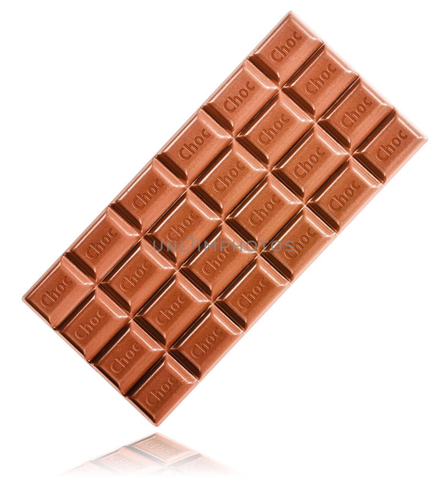 Chocolate Bar isolated on white background stamped with the word choc