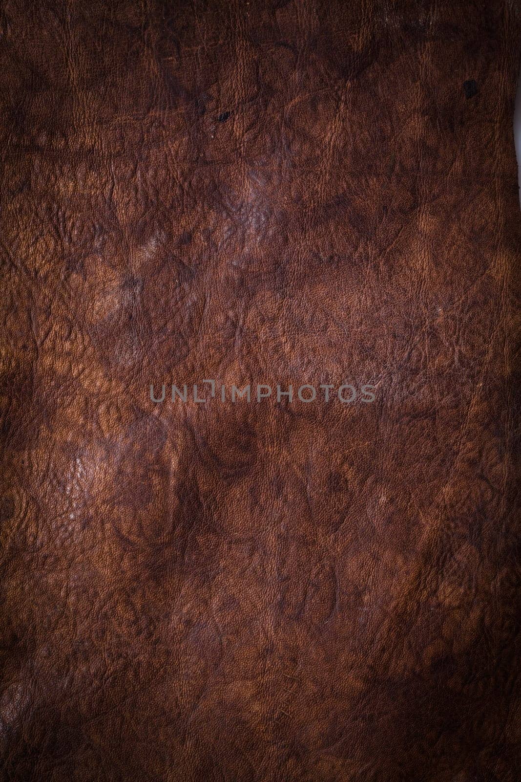 Dark brown heavily textured leather with a marked grain.