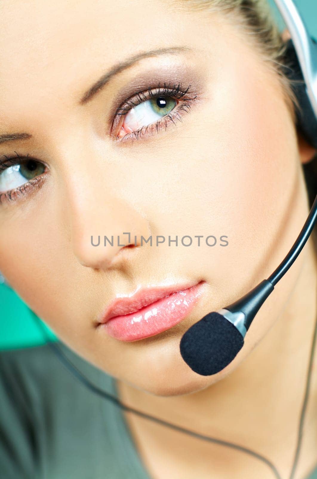Beautiful young woman working as Call Center operator