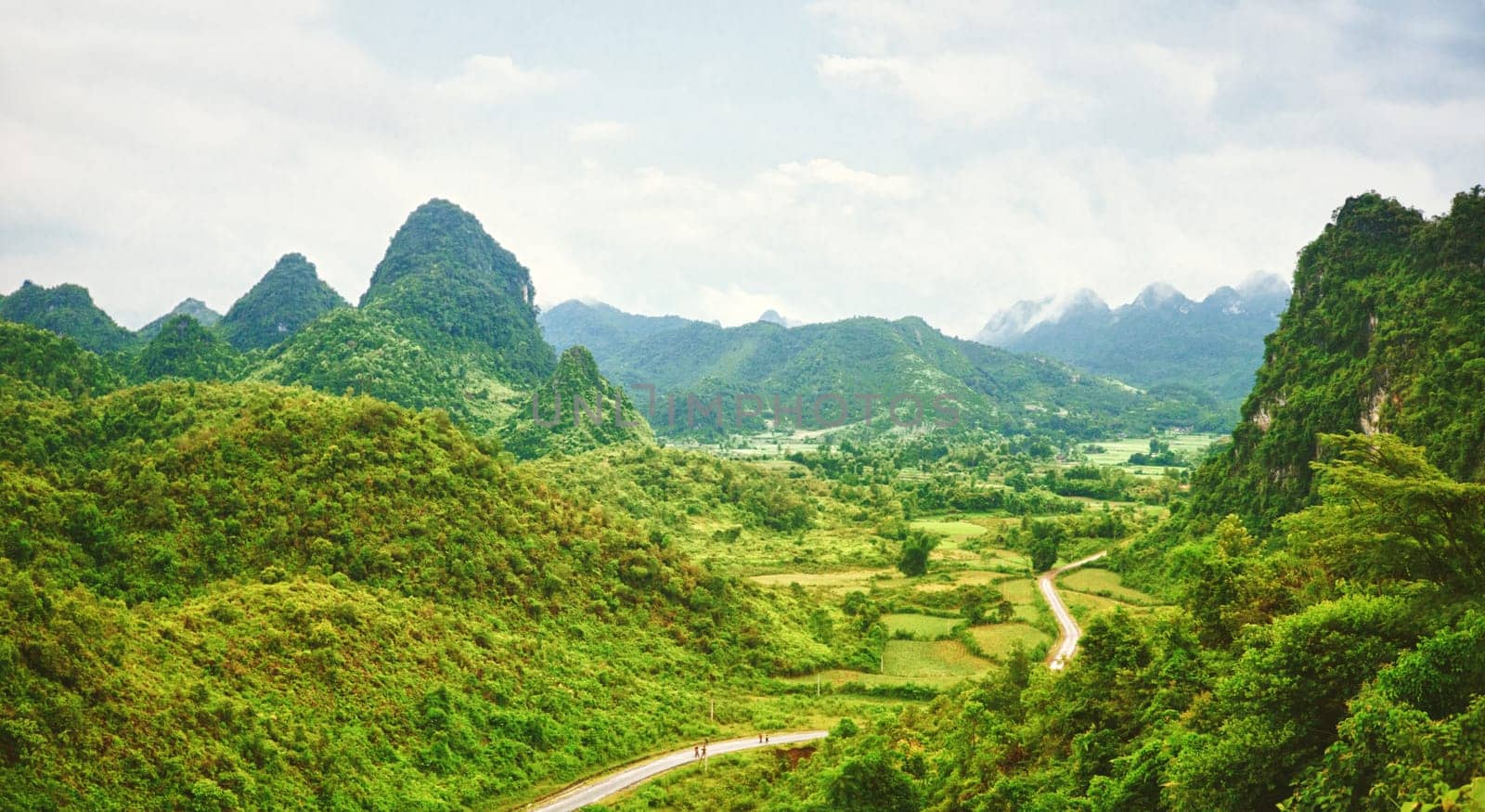 Beautiful mountain valley with road. Panorama. Vietnam