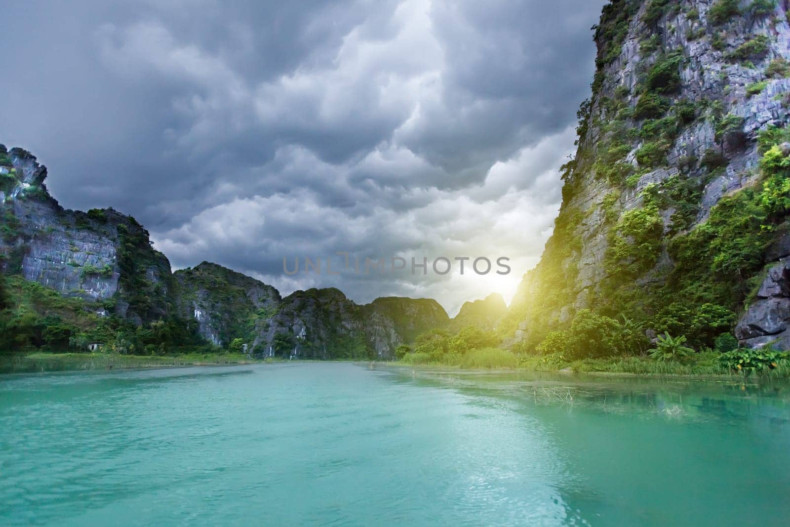Karst formation around river. Tam coc national park. Vietnam