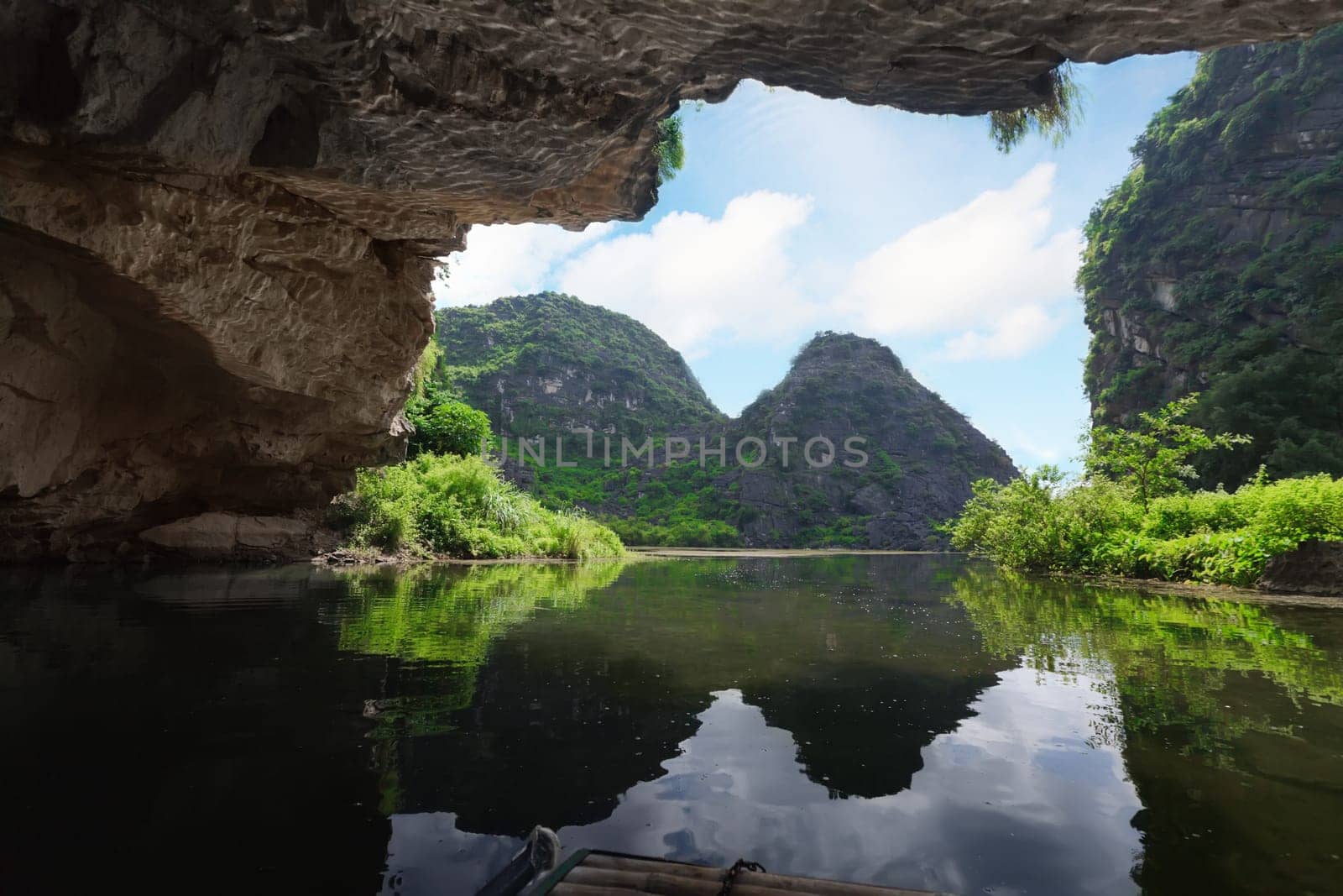 Beautiful view on the mountain from the grotto. Tam coc national park. Vietnam
