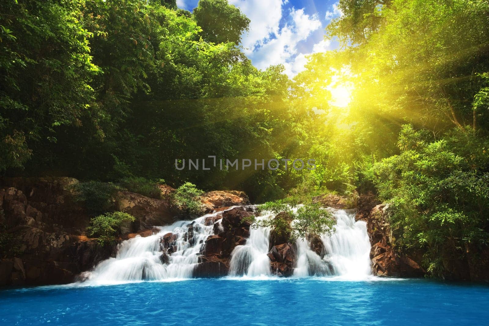 beautiful waterfall in tropical forest