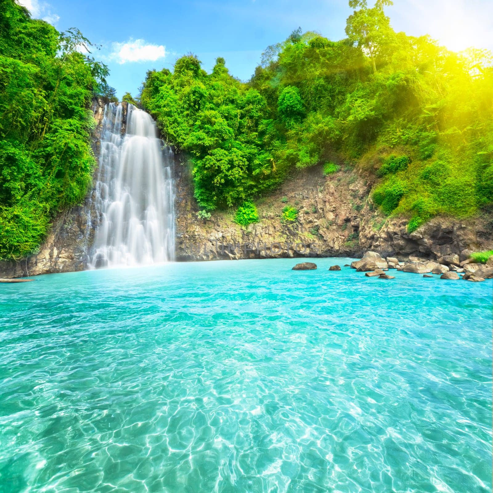 Beautiful "Dambri"" waterfall in tropical forest. Vietnam"