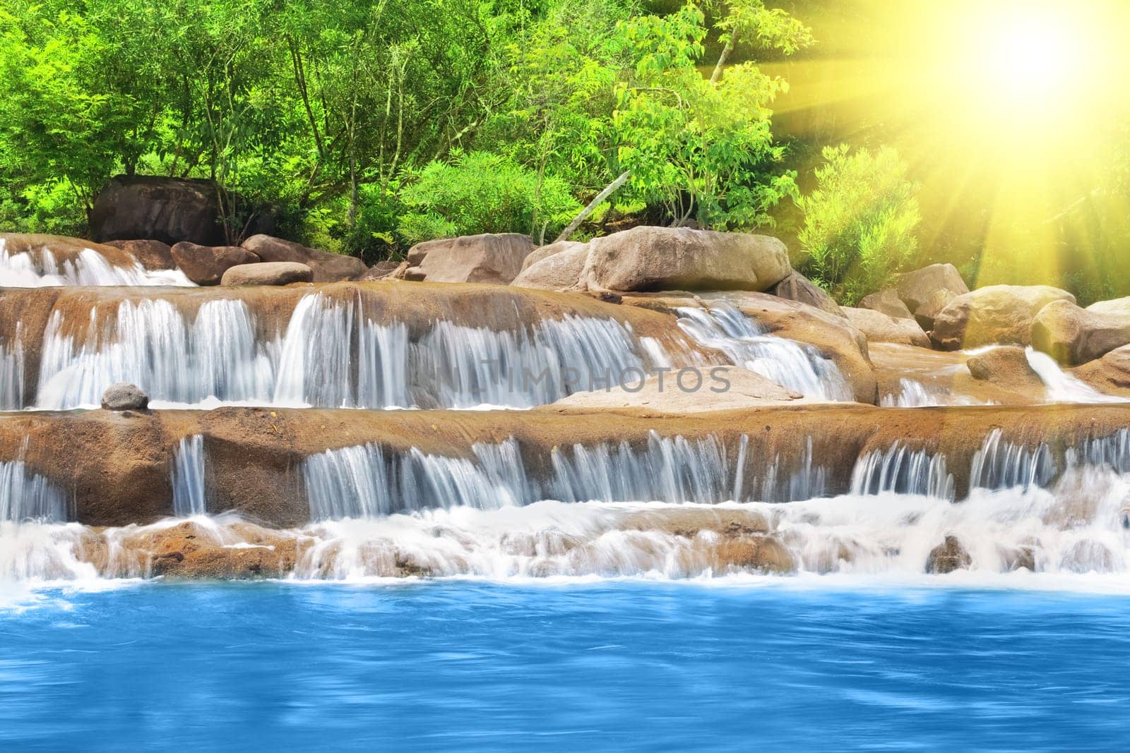 beautiful cascade fall in tropical forest