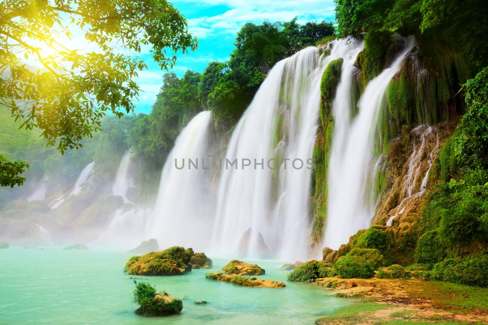 Detian or Ban Gioc waterfall along Vietnamese and Chinese board.