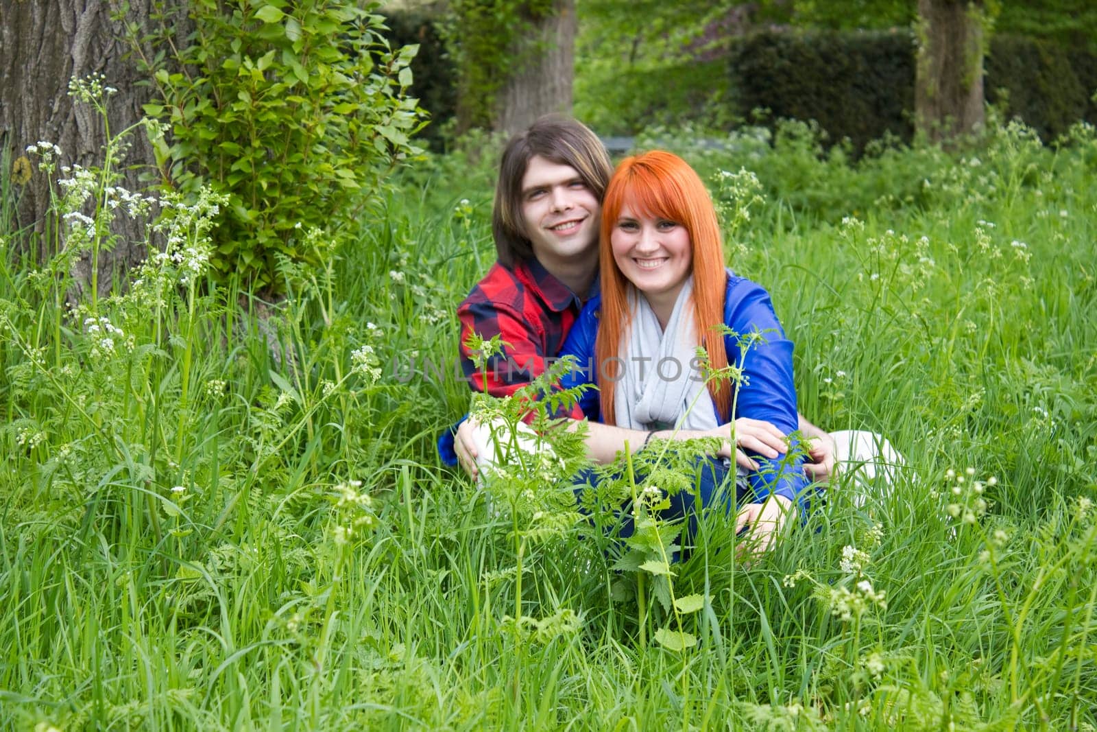 Portrait of love couple outdoor in park