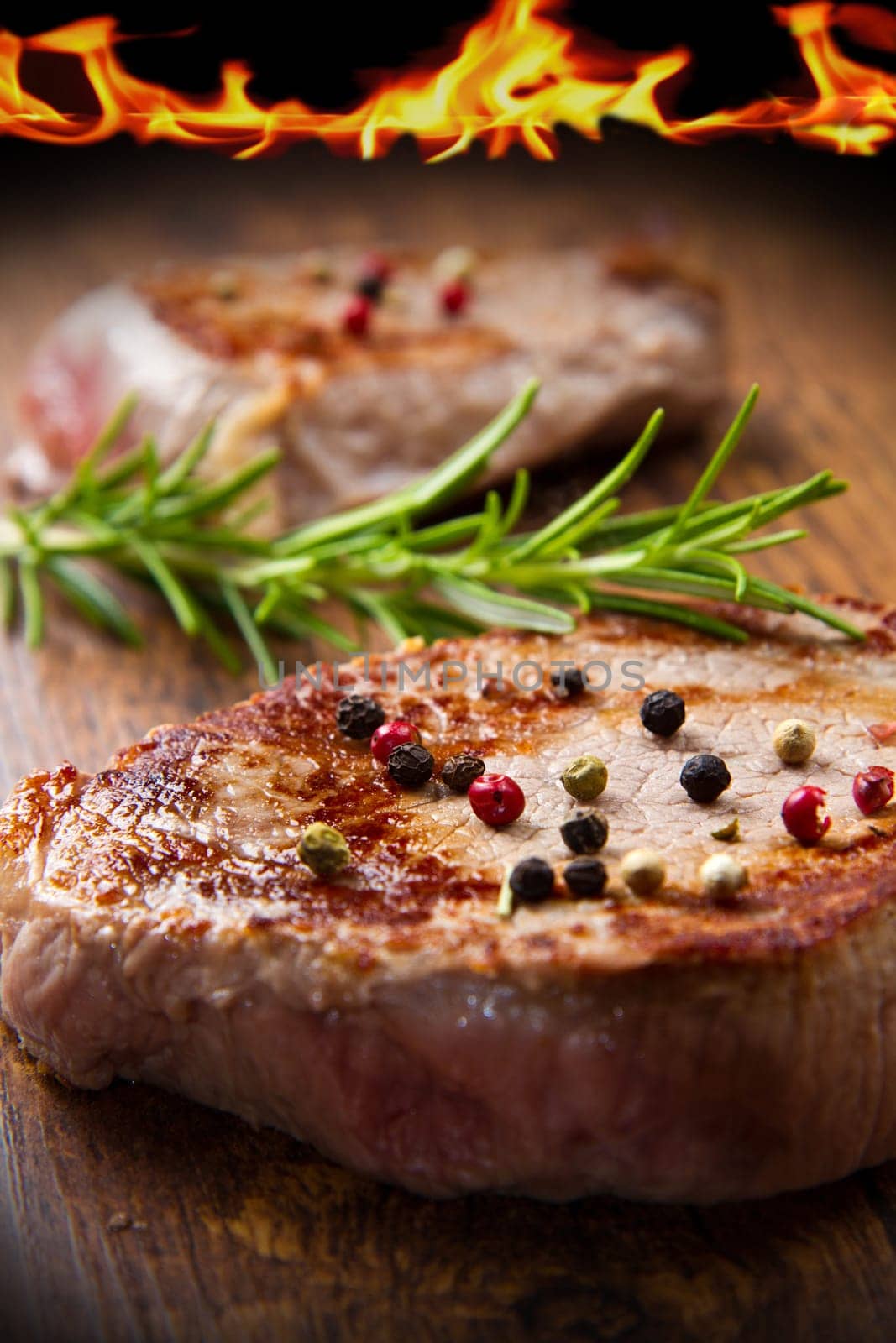 grilled meat fillet on wooden background