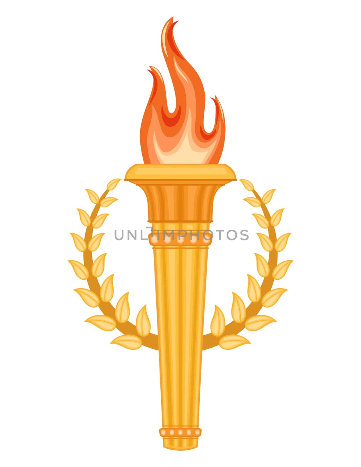 Greek Olympic Torch with golden crown of laurels. Olympics games symbol. Isolated over white background.