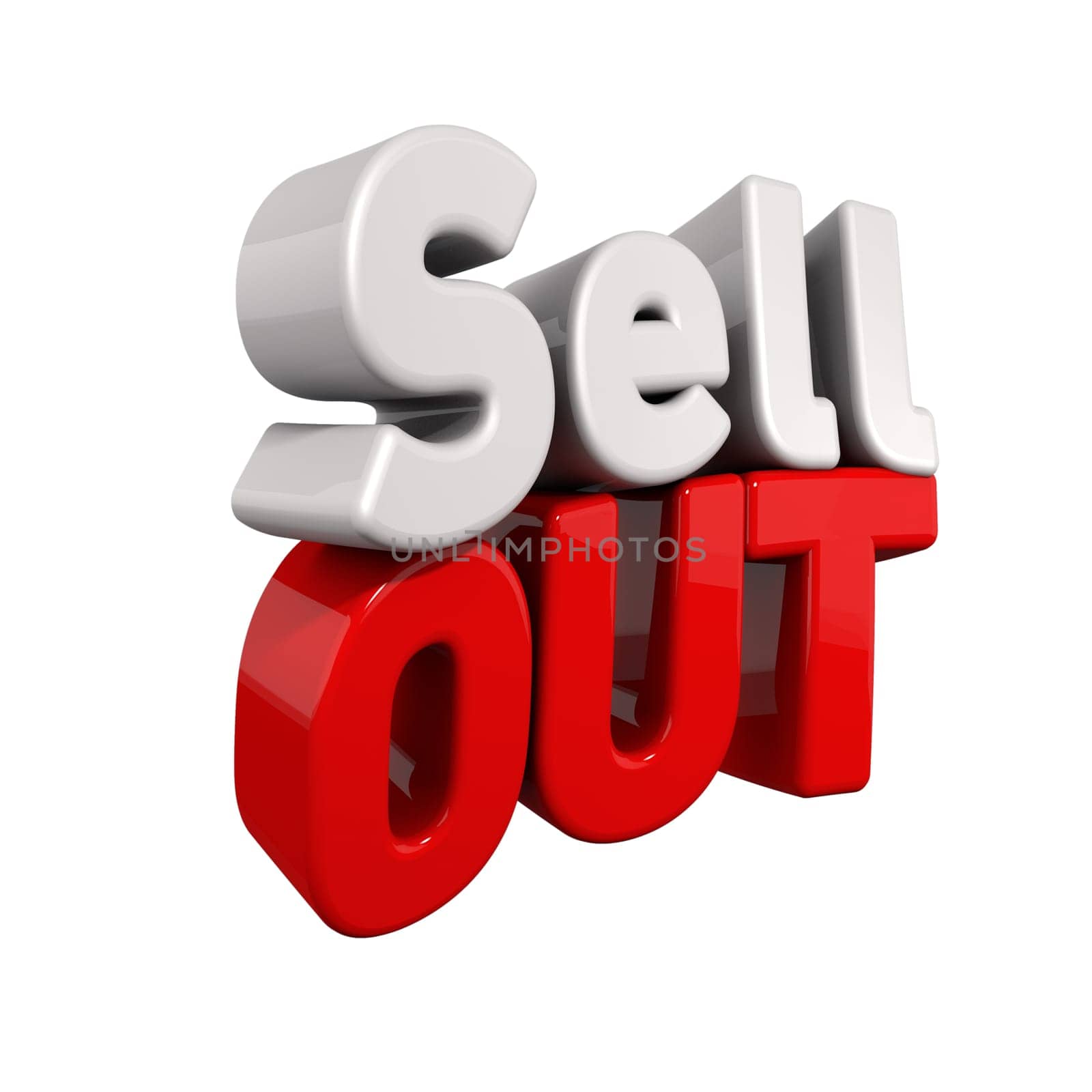 3d text for Sell out in red and white angled obliquely away from camera isolated on white
