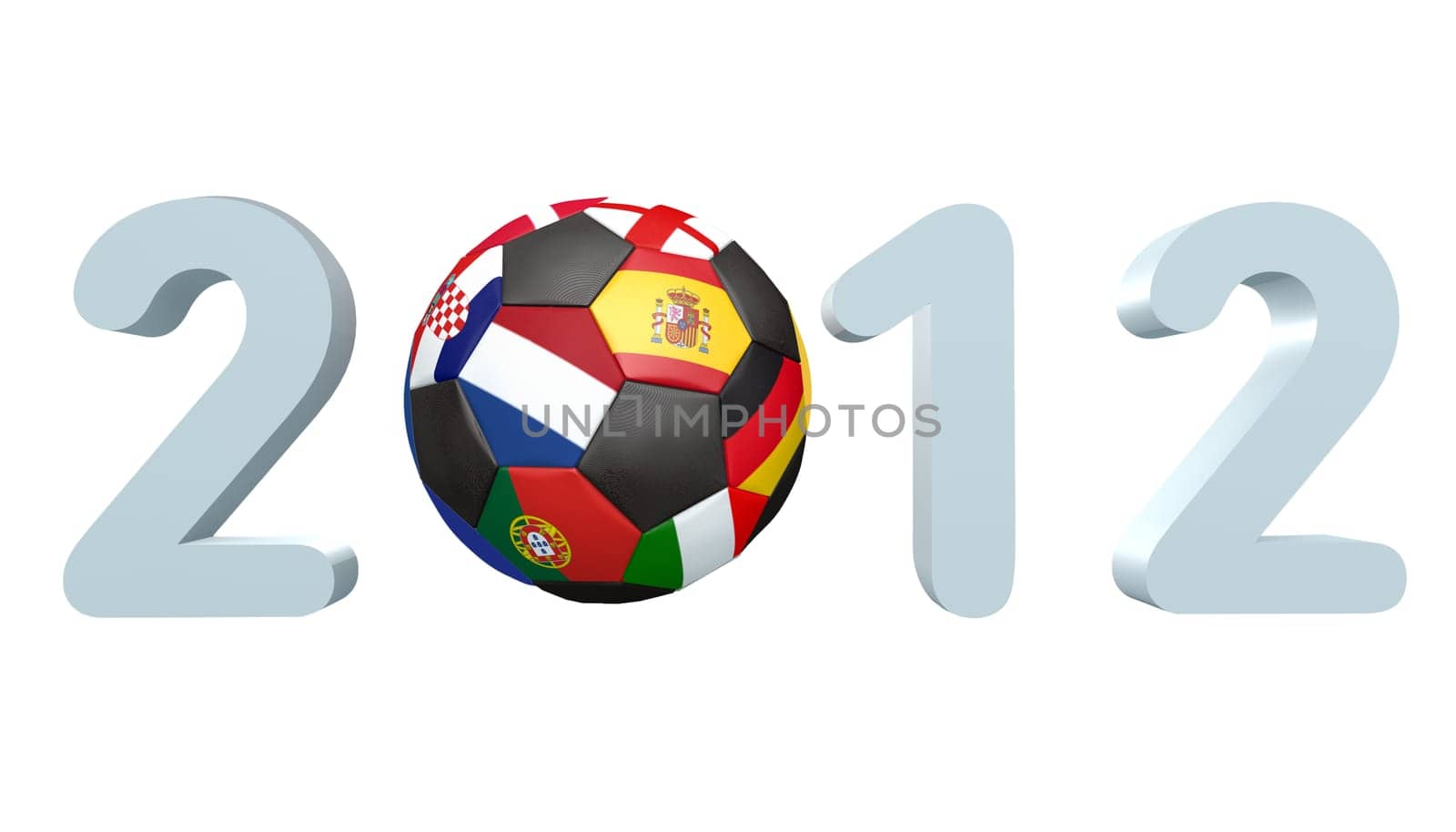 2012, 3d angled with reflection and copyspace on white