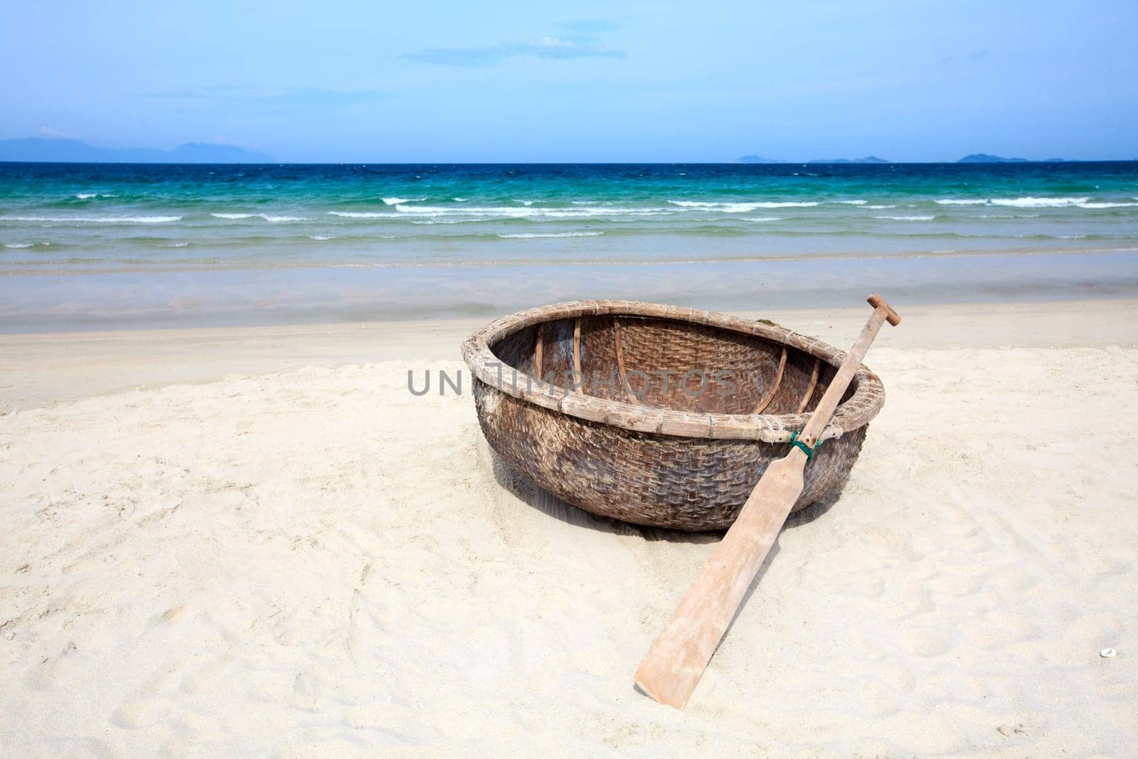 Vietnamese boat like basket near the ocean