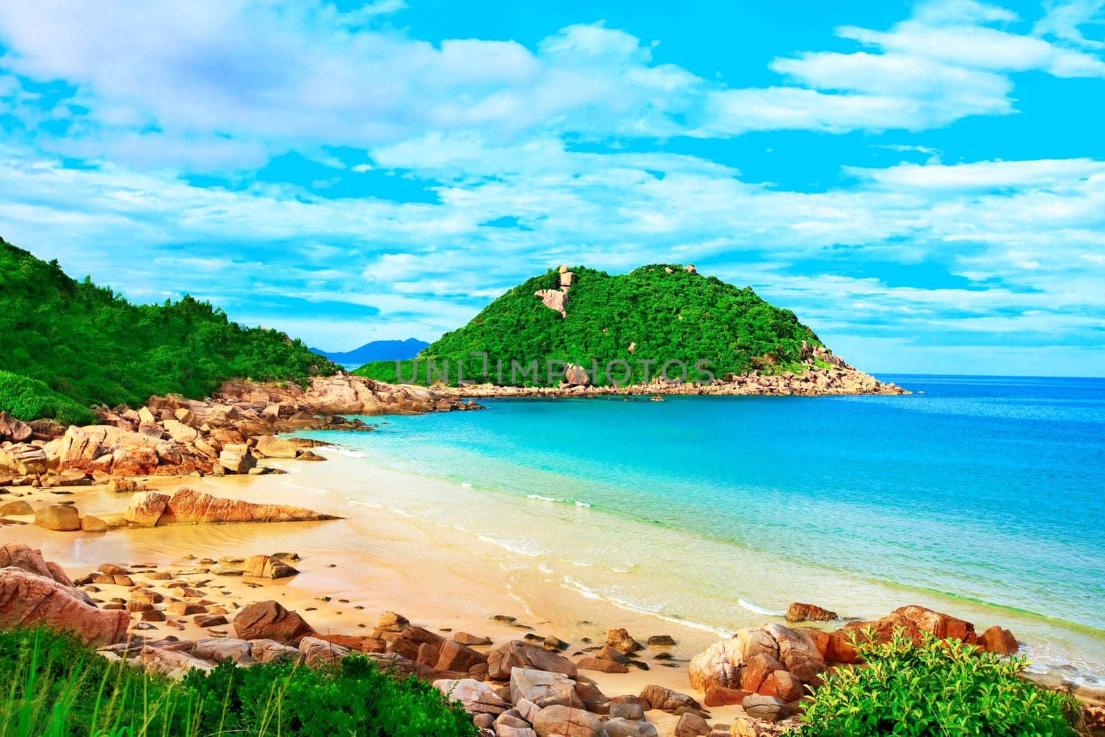 Tropical lagoon with blue clean water at sunny day