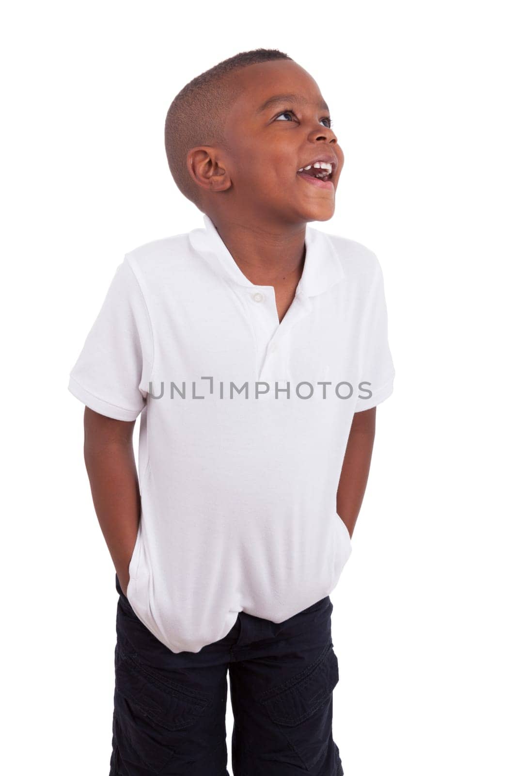 Portrait of a cute african american little boy, isolated on white background